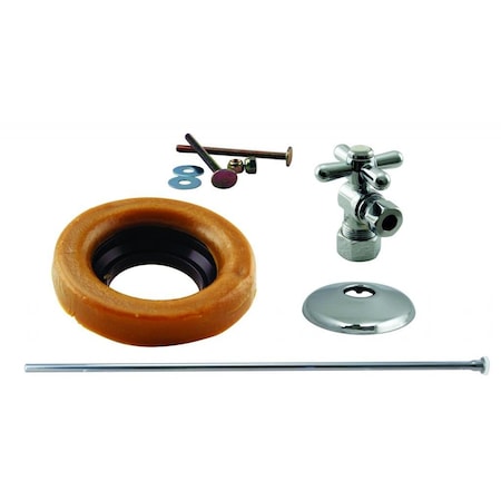 Westbrass Toilet Kit W/ 1/4-Turn nom comp Stop and Wax Ring, Cross Handle in Polished Chrome D1614TBX-26